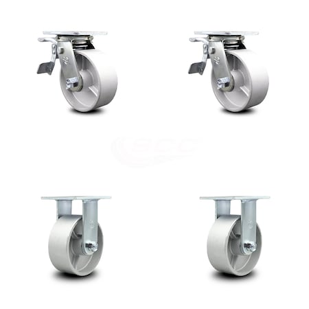 Service Caster 5 Inch Semi Steel Caster Set with Roller Bearing 2 Brakes 2 Rigid SCC-TTL30S520-SSR-2-R-2